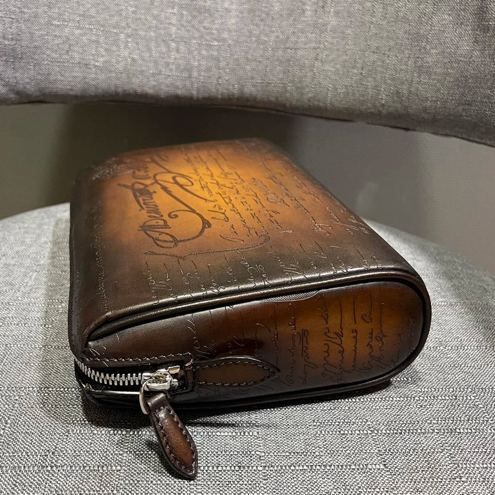 DIMY 2025 Men's Genuine Leather Handbag New High End Large Capacity Luxury Retro Flip Cover Handbag Men's Style High End