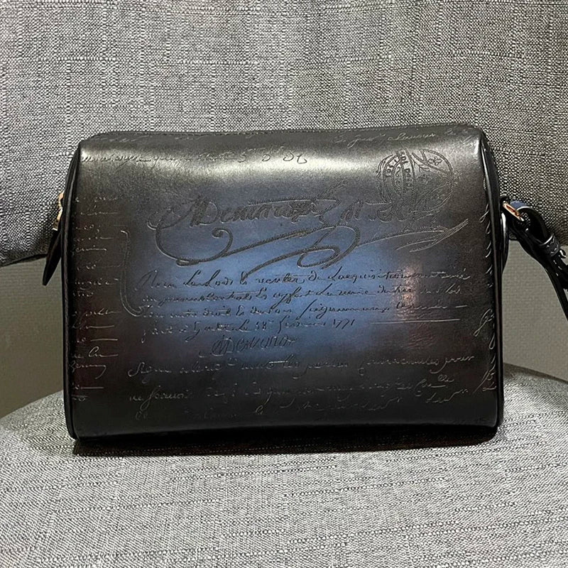 DIMY 2025 Men's Genuine Leather Handbag New High End Large Capacity Luxury Retro Flip Cover Handbag Men's Style High End