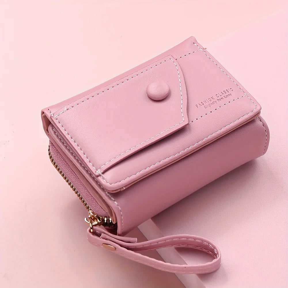 Tri-Fold Short Wallet for Ladies Zipper Coin Pocket Multi-Card Slot Ladies Wallet Compact Organizer for Credit Cards And Cash