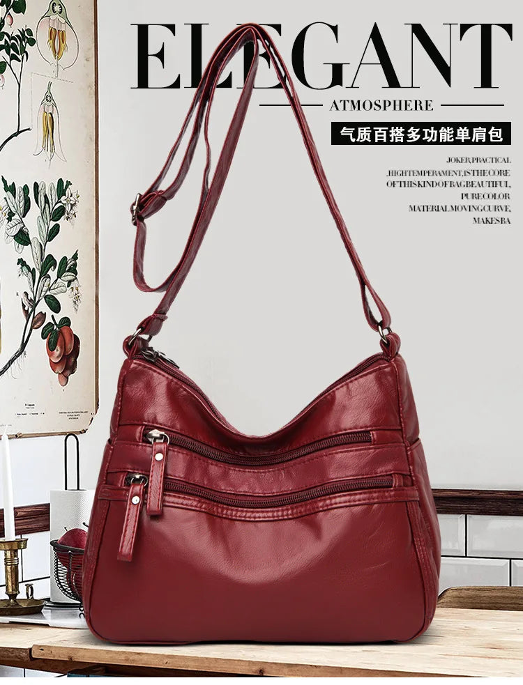 Fashion Soft Leather Crossbody Bags for Women 2025 Casual Female Multi Pocket Messenger Bags Retro Handbags Ladies Shoulder Bags