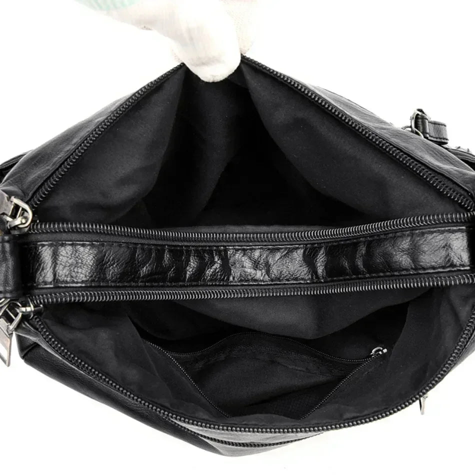 Women's Fashion Soft Leather Crossbody Bag 2024 Casual Multi-Pocket Messenger Retro Handbag Ladies Shoulder Bag with Zipper