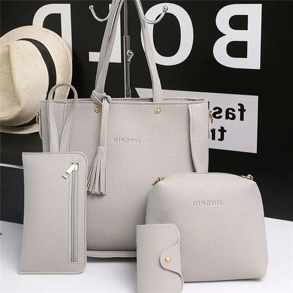 4Pcs/Set New High Capacity Crossbody Bag Leather Handbag Shoulder Bag Wallet Purses Portable Women Girls Fashion Casual Bag