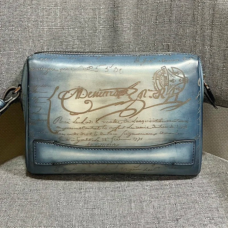 DIMY 2025 Men's Genuine Leather Handbag New High End Large Capacity Luxury Retro Flip Cover Handbag Men's Style High End