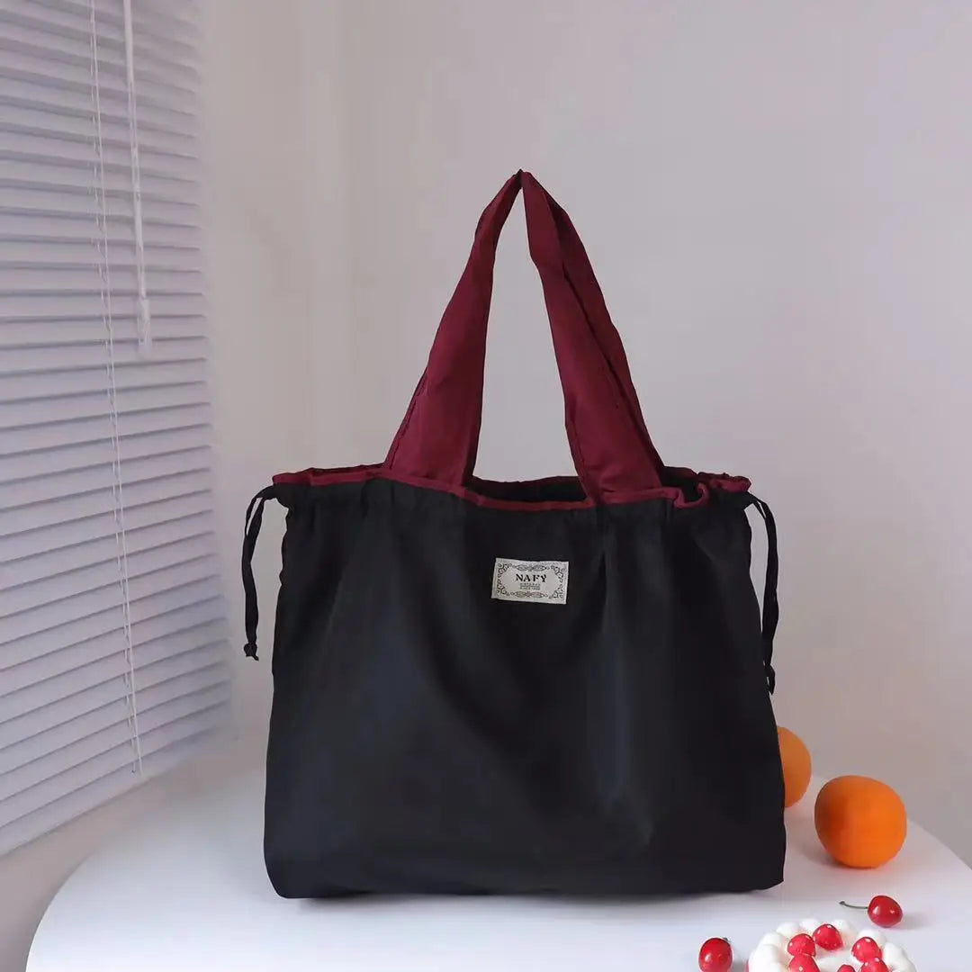 Portable nylon color block shopping bag foldable handbag