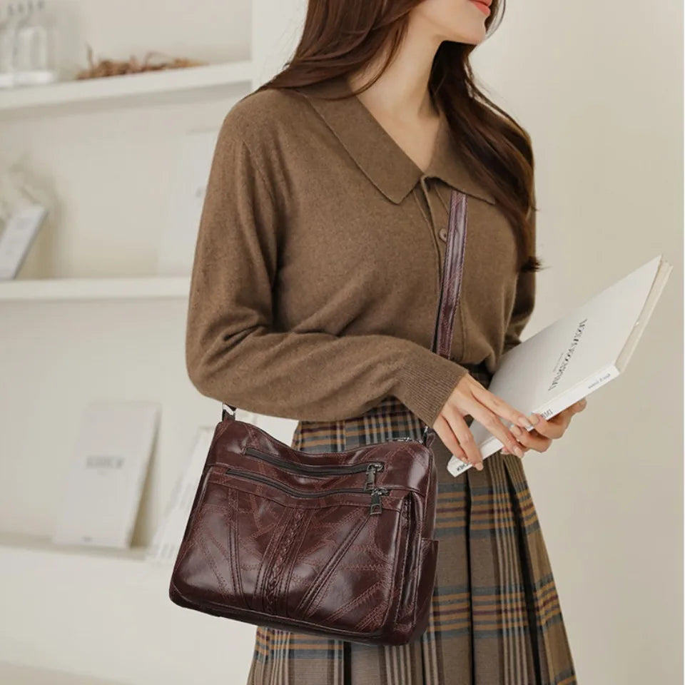 Multiple Pockets Soft Leather Hand Bags for Mom Women Luxury Handbags Women Bags Designer Shoulder Crossbody Bags Sac A Main