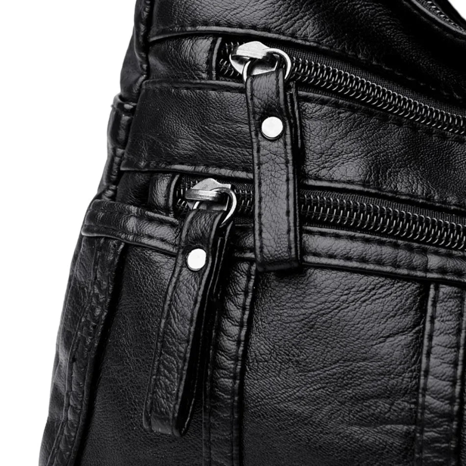Women's Fashion Soft Leather Crossbody Bag 2024 Casual Multi-Pocket Messenger Retro Handbag Ladies Shoulder Bag with Zipper