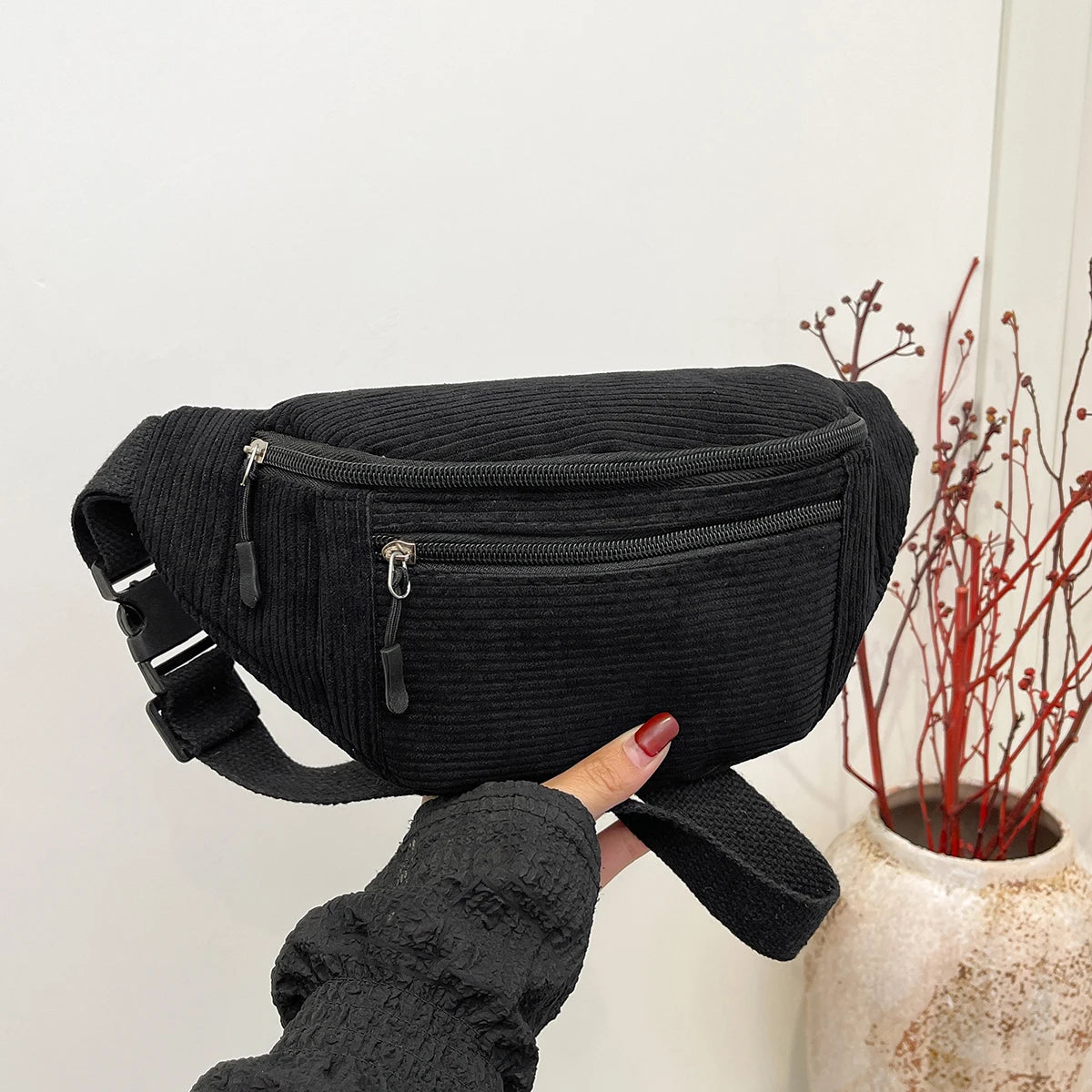 Women Waist Bag Corduroy Student Shoulder Handbag Crossbody Chest Breast Bag Fanny Pack Fashion Phone Female Bum Belt Purse