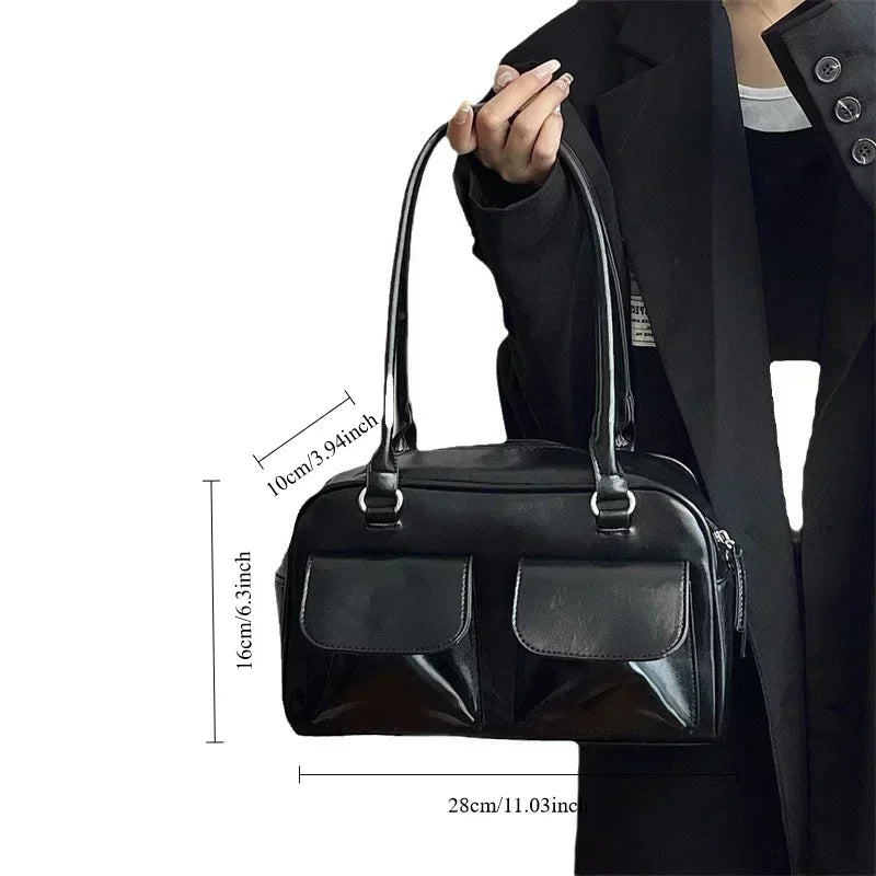 Vintage Women Business Shoulder Bags Simple Ladies Commute Tote Bag Pu Leather Female Underarm Bag Burgundy Large Handbags Purse