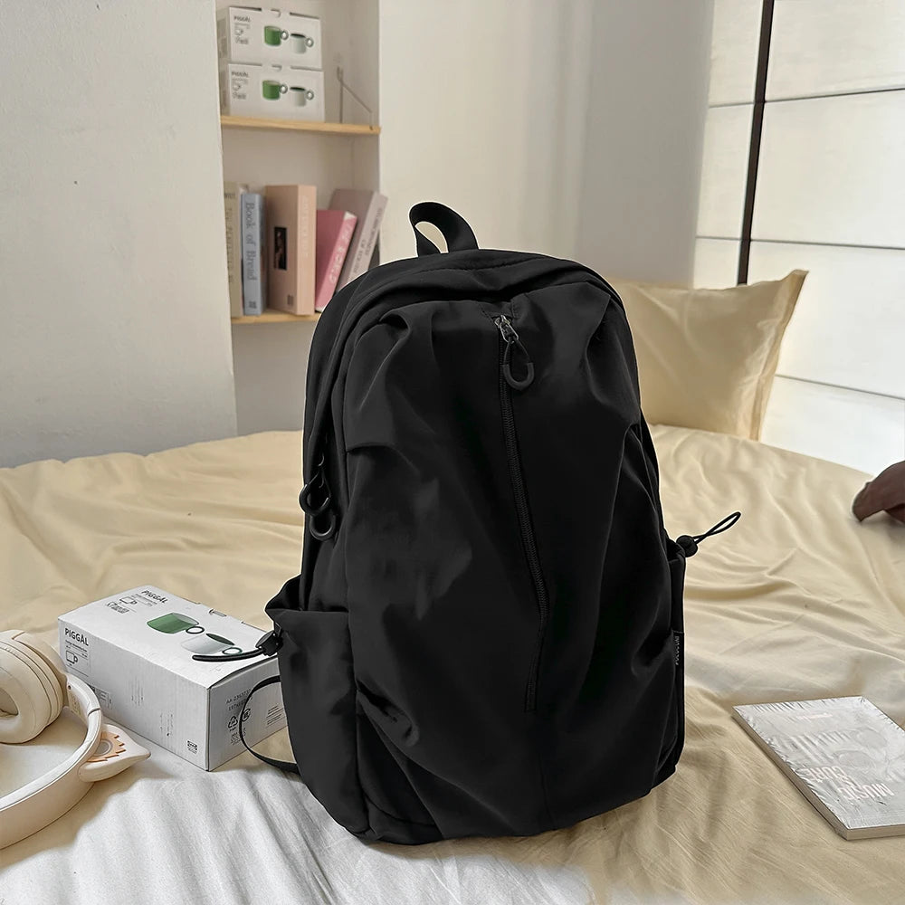 Design Korean Style Simple Solid Color Zipper Computer Backpack Backpack, School Commuting Backpack