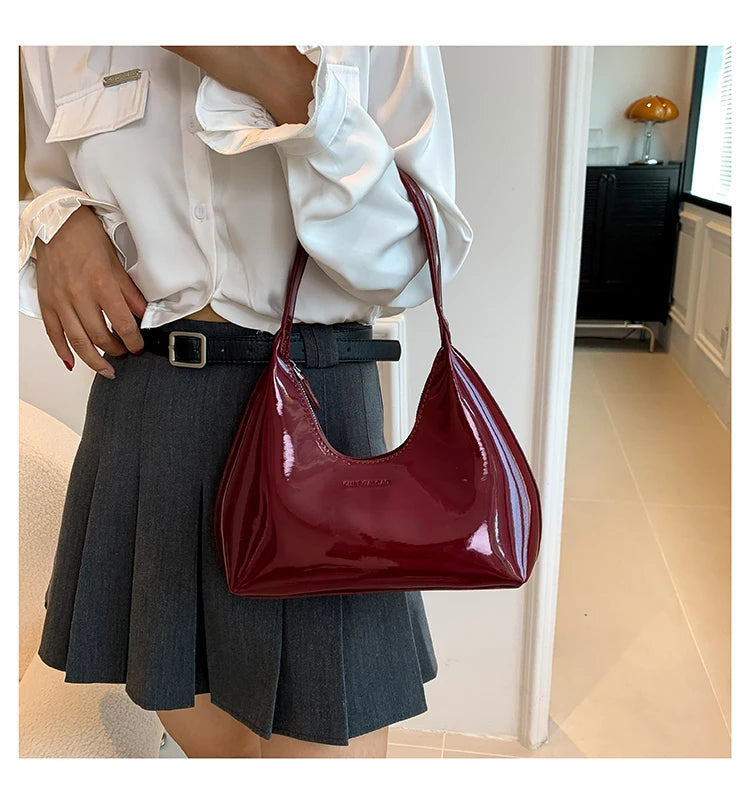 Fashion Luxury Brand Women's Shoulder Bag High Quality Patent Leather Tote Bag Waterproof Armpit Bag Solid Color Women's Handbag