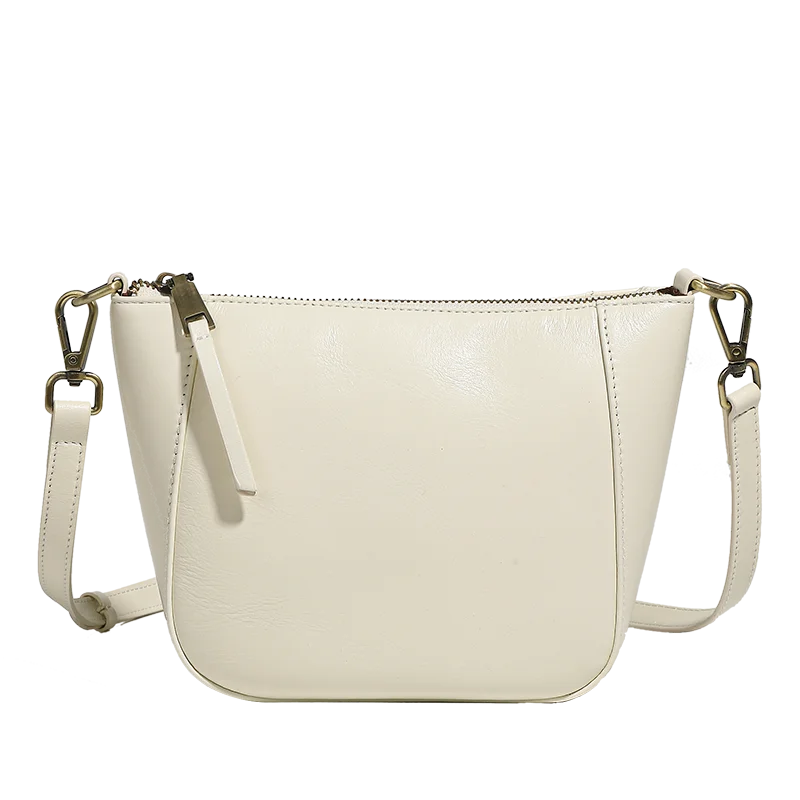 Zency Genuine Leather Small Beige Handbag Crossbody For Ladies Retro Black Phone Purse Women's Shoulder Messenger Bags Sac