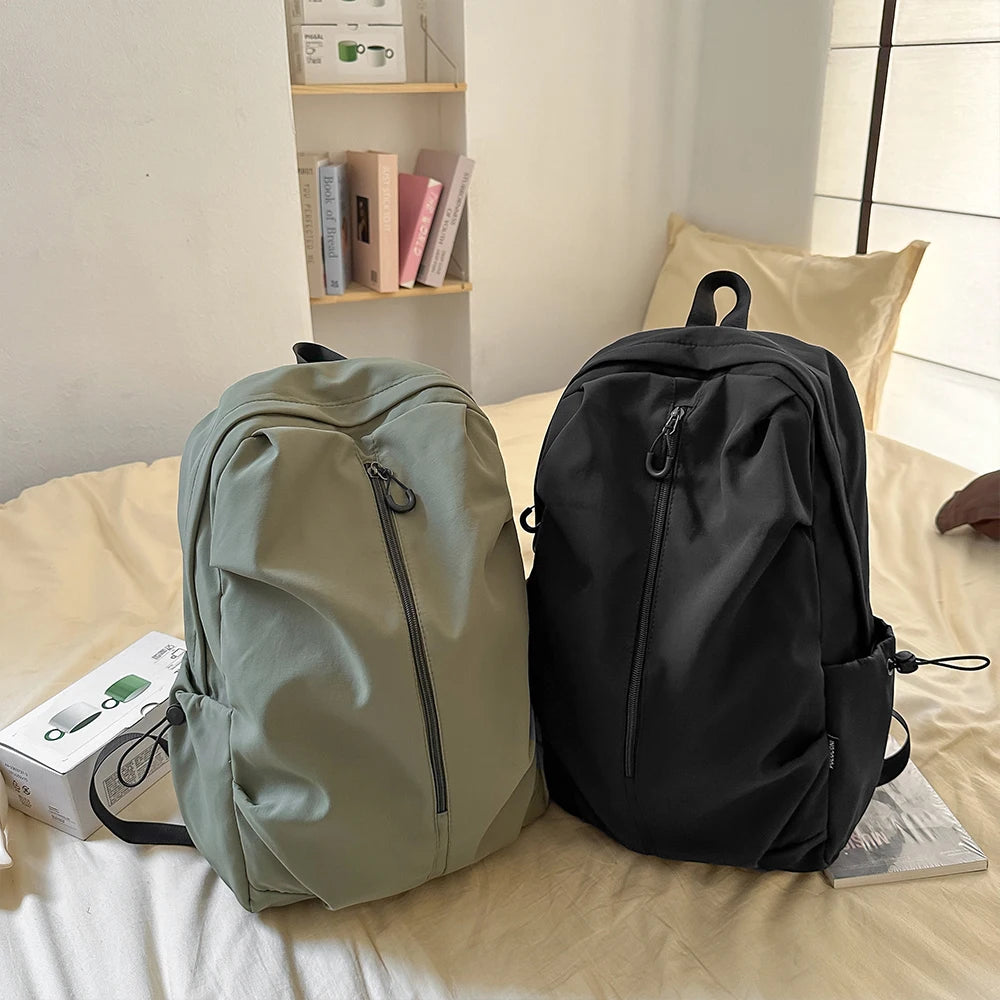 Design Korean Style Simple Solid Color Zipper Computer Backpack Backpack, School Commuting Backpack