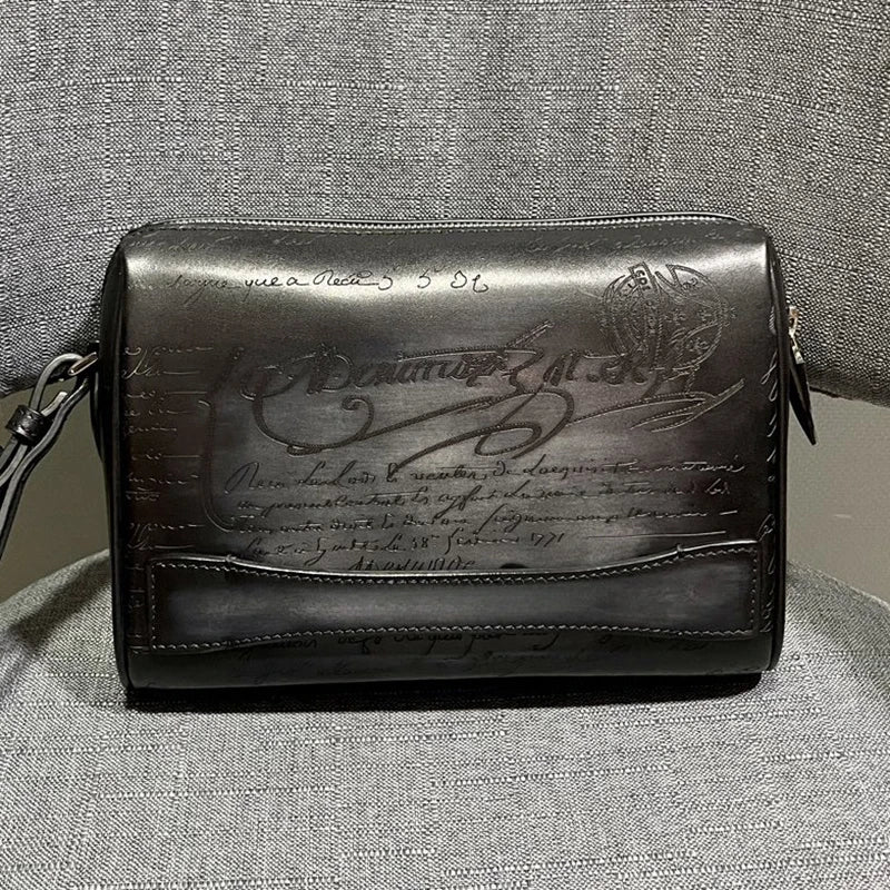 DIMY 2025 Men's Genuine Leather Handbag New High End Large Capacity Luxury Retro Flip Cover Handbag Men's Style High End