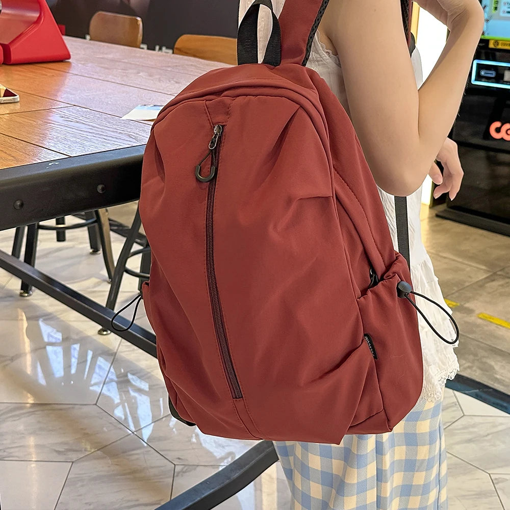 Design Korean Style Simple Solid Color Zipper Computer Backpack Backpack, School Commuting Backpack