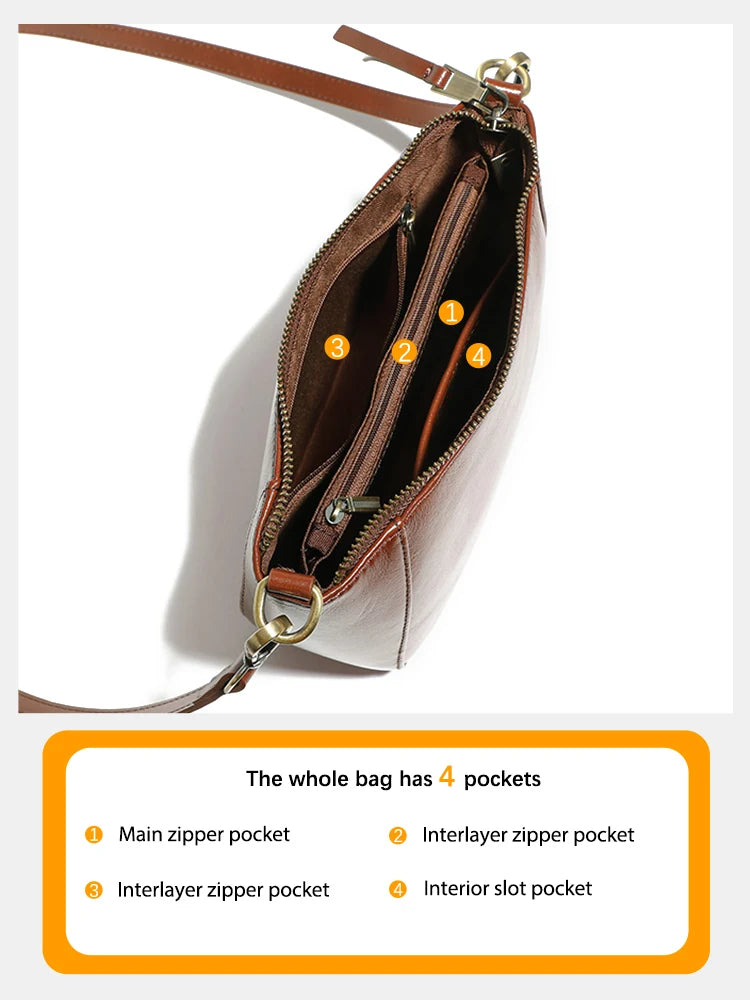 Zency Genuine Leather Small Beige Handbag Crossbody For Ladies Retro Black Phone Purse Women's Shoulder Messenger Bags Sac